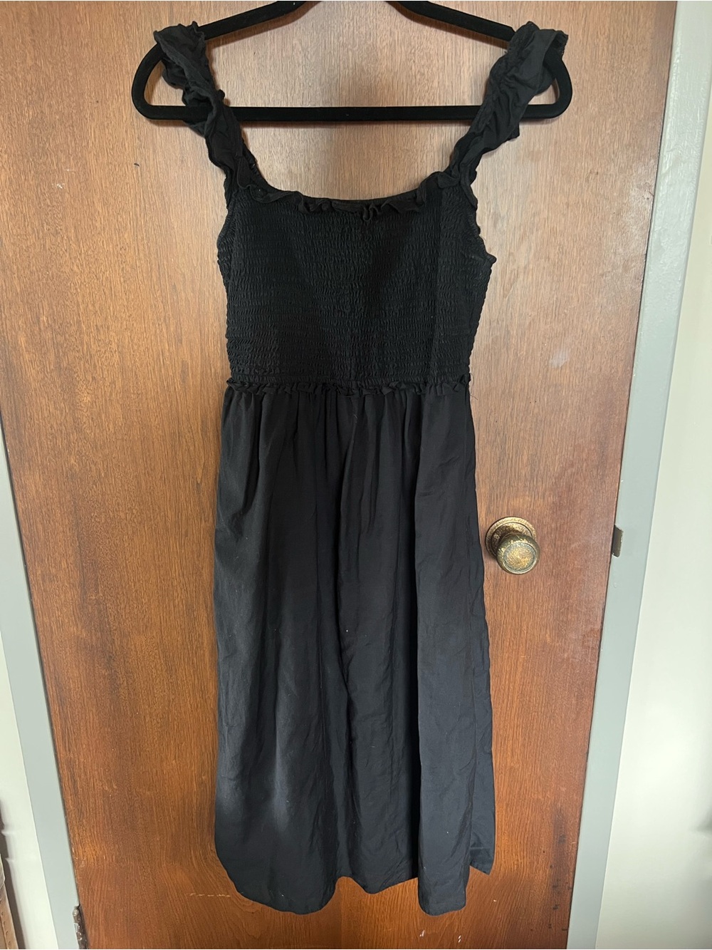 Wilfred Black Smocked Dress with Ruffle Straps